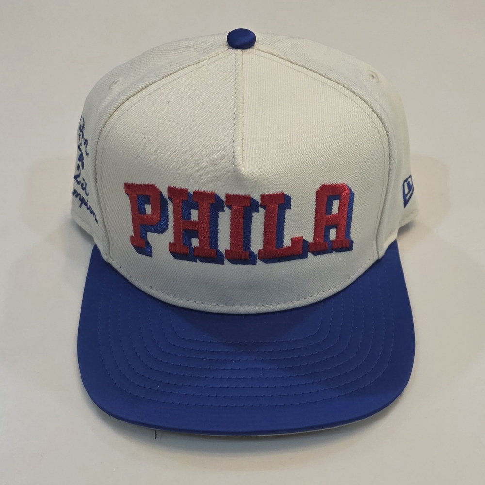 PHILADELPHIA 76ERS|New Era 9Fifty Cream/Royal Stitched A-Frame Snapback|NWT